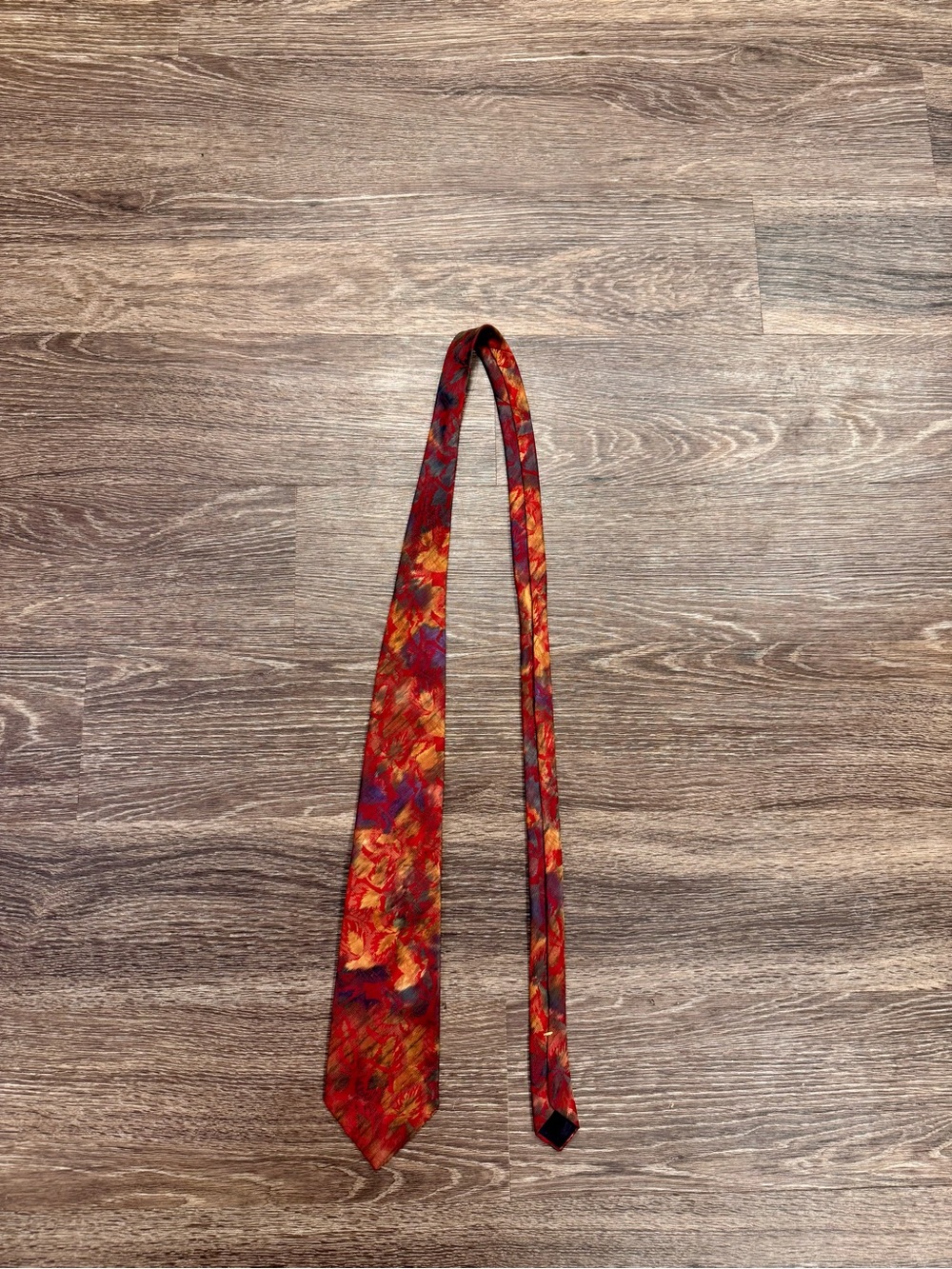 Vintage Oscar de la Renta Studio Red Abstract Floral Designer Silk Tie